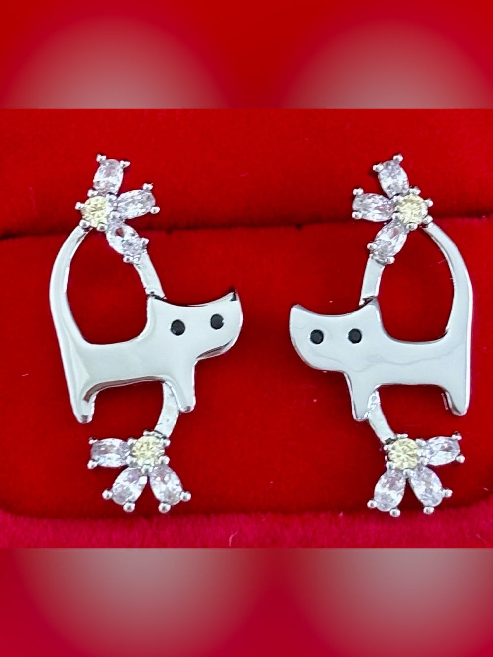 Adorable Cat Earrings CZ & Stainless Steel